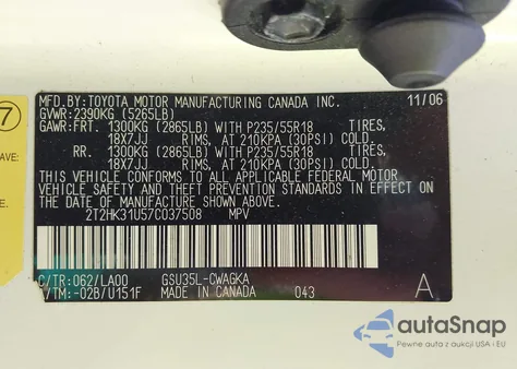 2007 Lexus Rx 350 350 из США, поврежденный, VIN 2T2HK31U57C037508